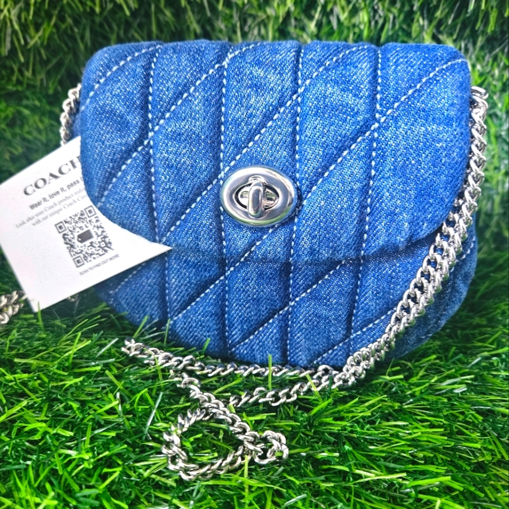 Coach Denim Blue and Silver Quilted Crossbody Bag